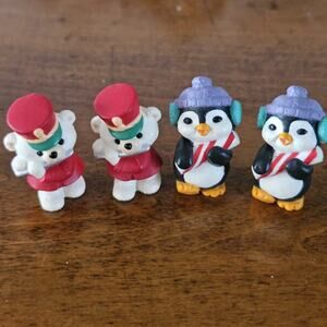 4 Christmas Miniature Ornaments Figure Flute Marching Bears Penguin Candy canes